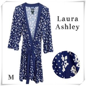 Laura Ashley Floral with Polka dot Intimate Stretch Midi Night Robe Blue Size M